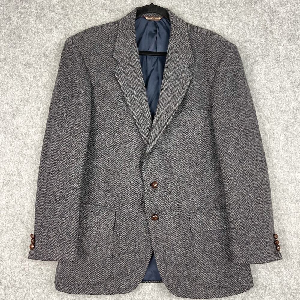 Farah Wool Tweed Blazer Sport Coat Mens 44R Blue Gray Herringbone 2 Button